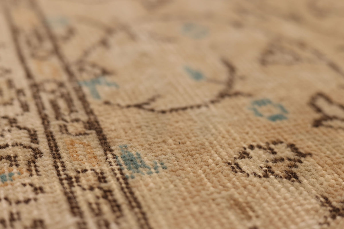 Vintage Isparta Turkish Area Rug 3x7 ft — Beige & Brown Floral