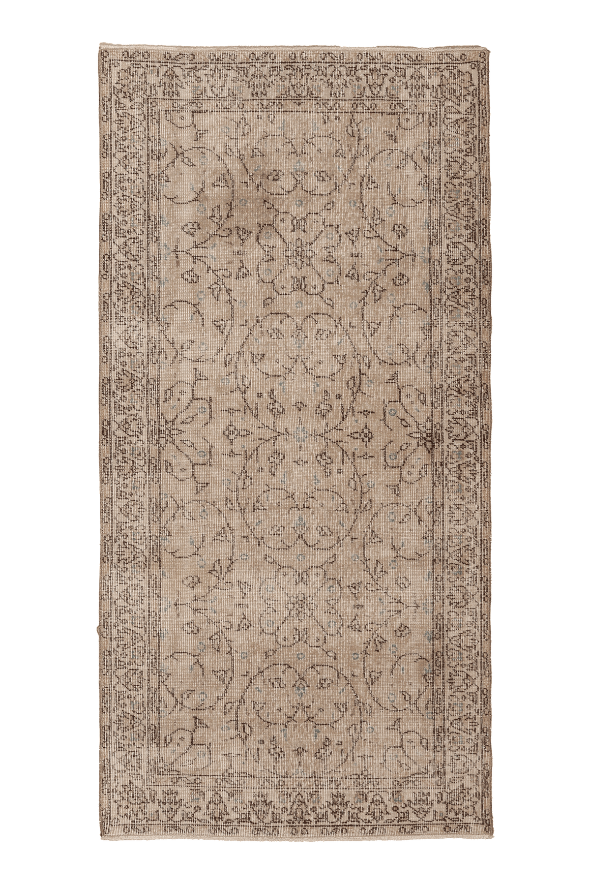 Vintage Isparta Turkish Area Rug 3x7 ft — Beige & Brown Floral