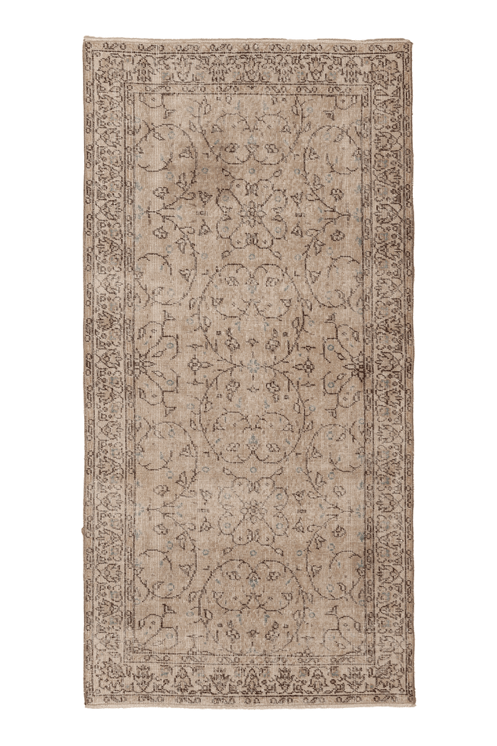 Vintage Isparta Turkish Area Rug 3x7 ft — Beige & Brown Floral