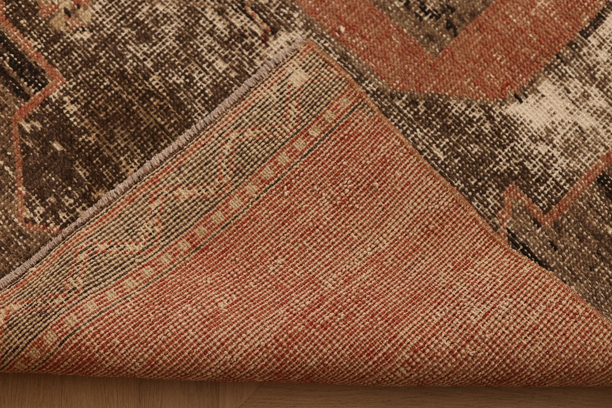 Vintage Malatya Turkish Runner Rug 3x12 ft — Red & Brown Geometric
