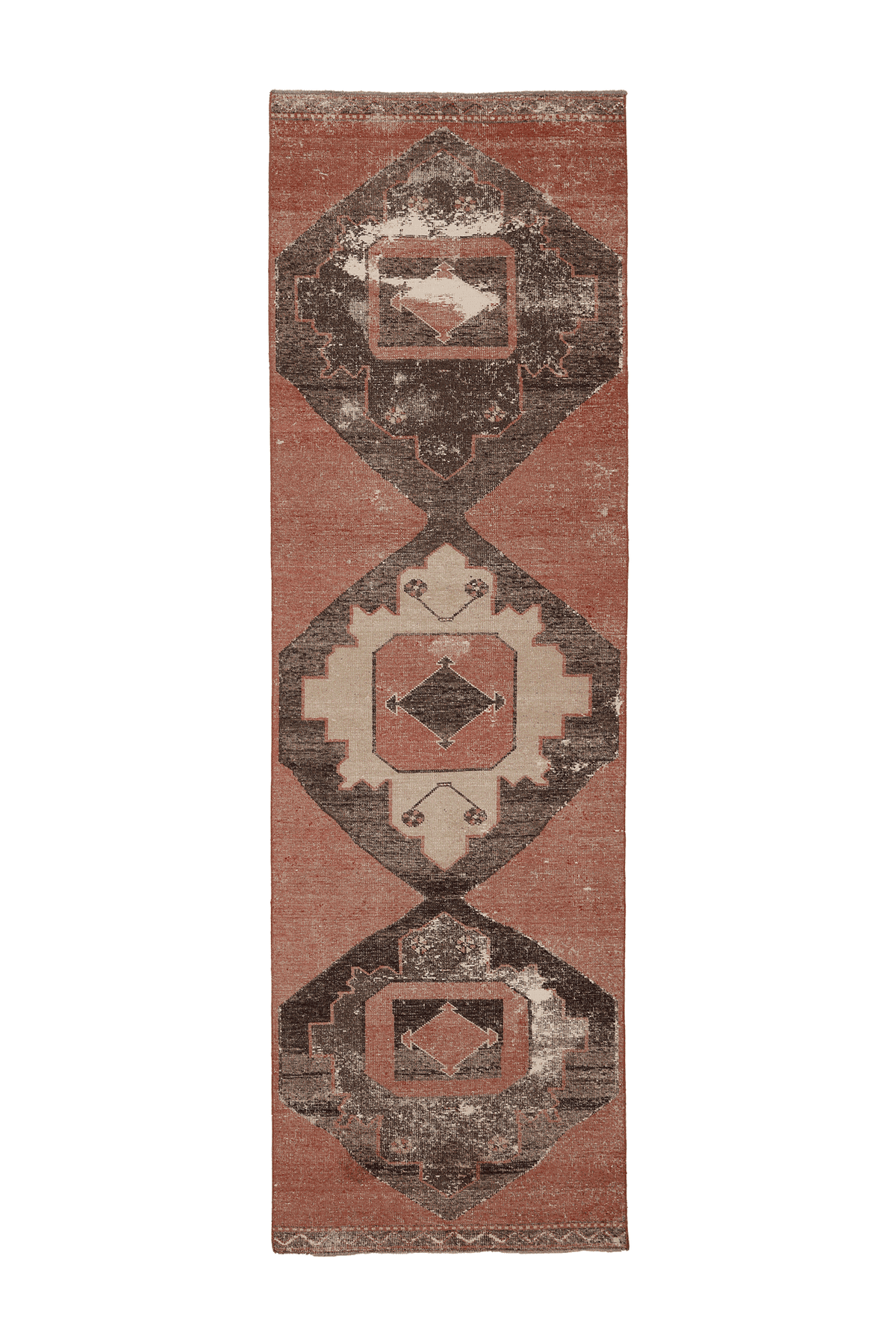 Vintage Malatya Turkish Runner Rug 3x12 ft — Red & Brown Geometric