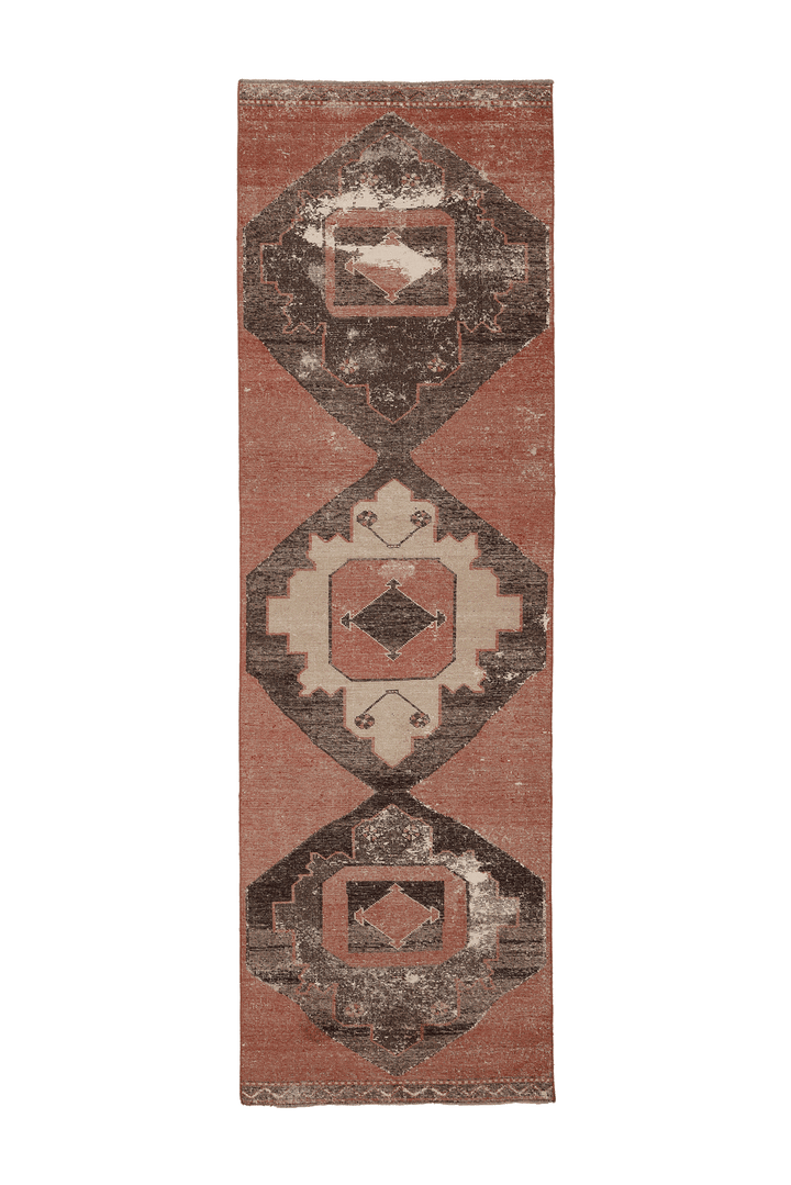 Vintage Malatya Turkish Runner Rug 3x12 ft — Red & Brown Geometric