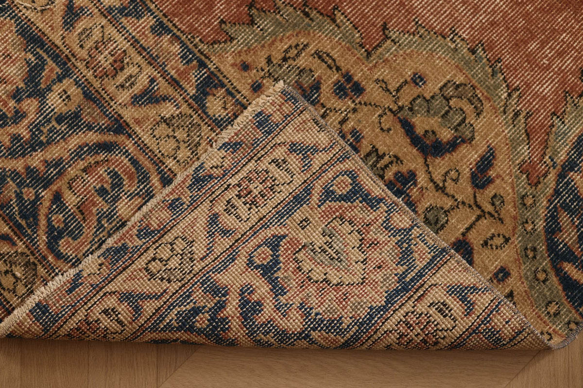 Vintage Isparta Turkish Runner Rug 3x12 ft — Red & Blue Floral