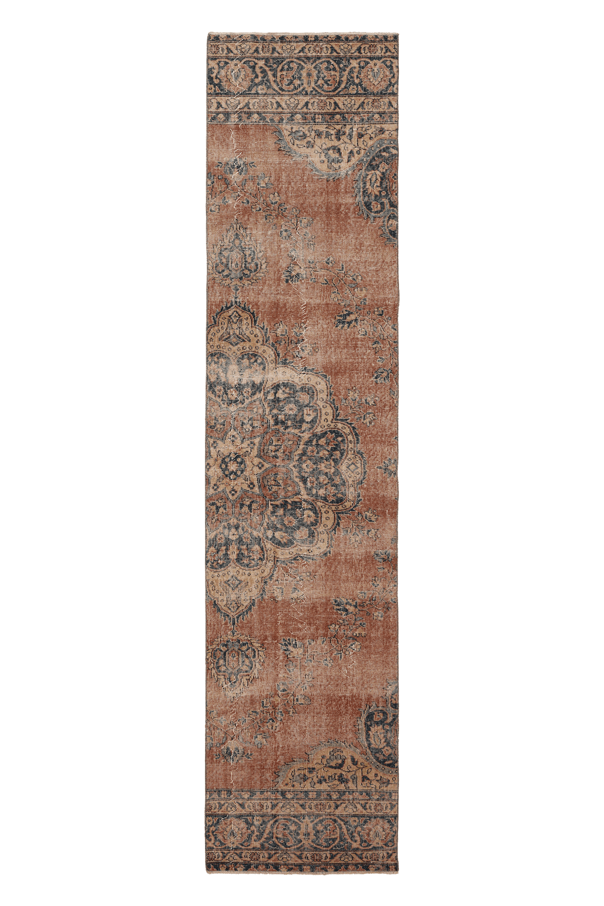 Vintage Isparta Turkish Runner Rug 3x12 ft — Red & Blue Floral