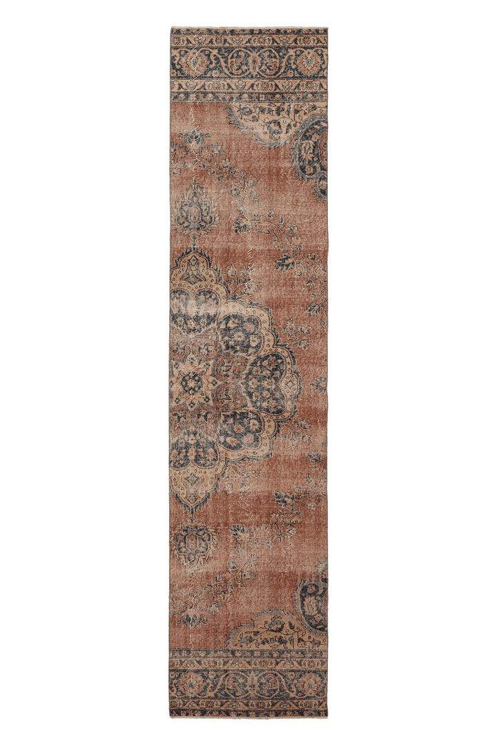 Vintage Isparta Turkish Runner Rug 3x12 ft — Red & Blue Floral