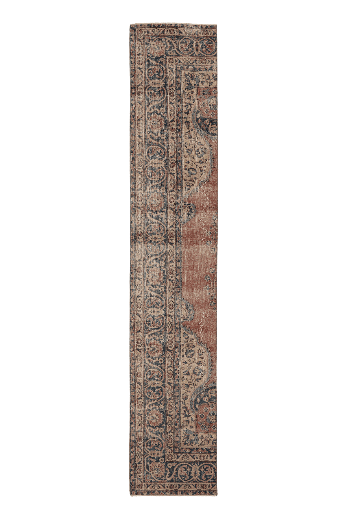 Vintage Isparta Turkish Runner Rug 2x12 ft — Red & Blue Floral