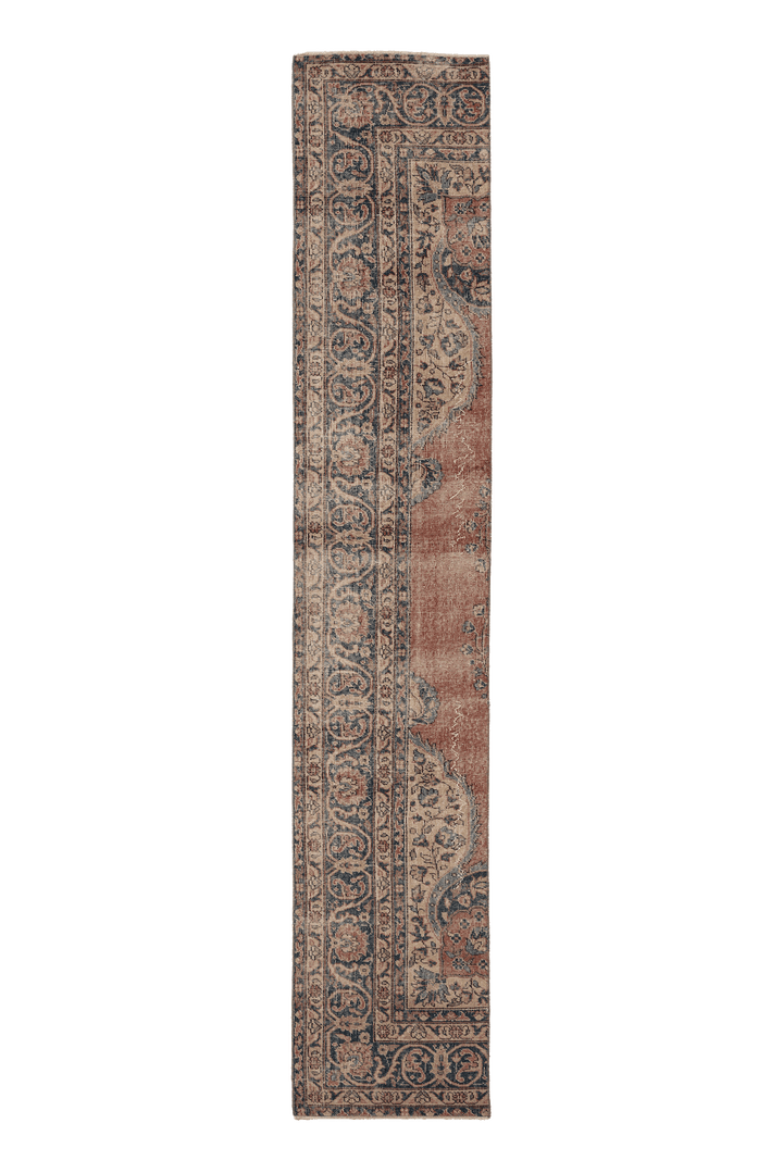 Vintage Isparta Turkish Runner Rug 2x12 ft — Red & Blue Floral