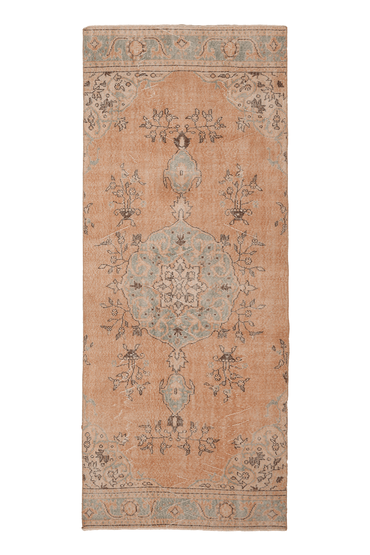 Vintage Isparta Turkish Runner Rug 4x9 ft — Orange & Green Floral