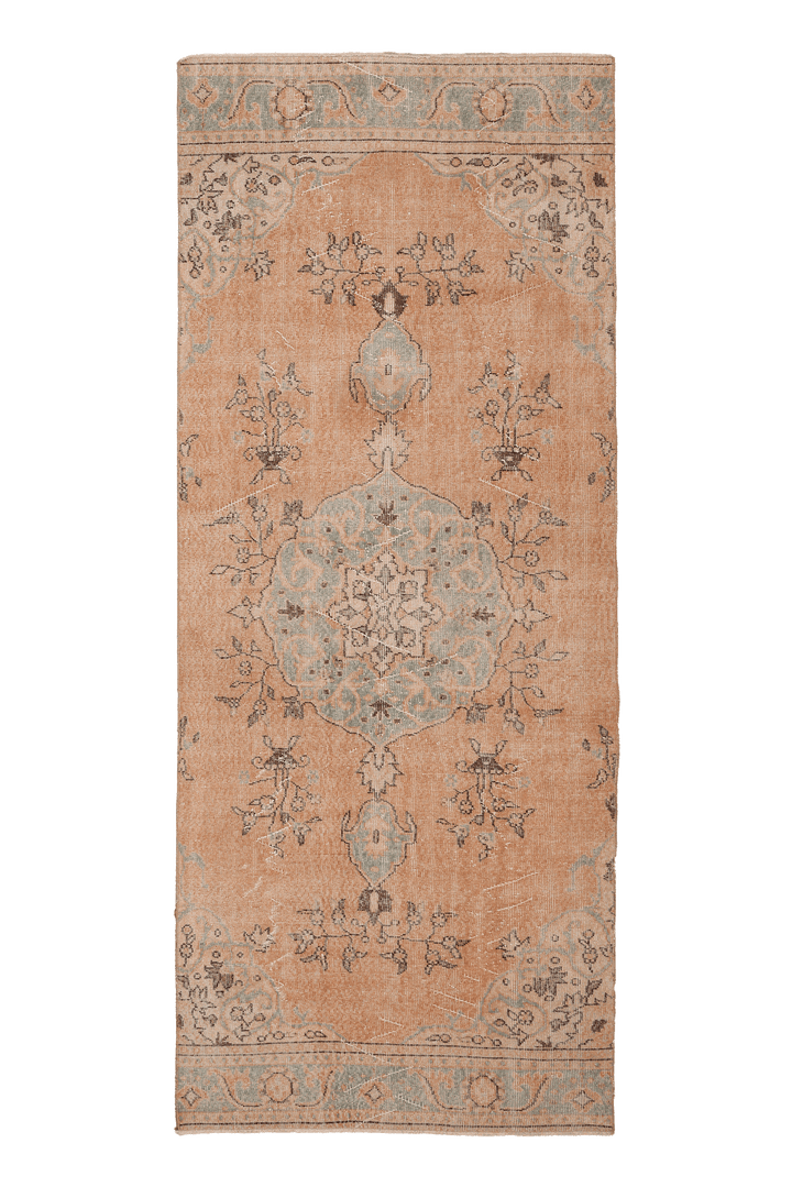 Vintage Isparta Turkish Runner Rug 4x9 ft — Orange & Green Floral