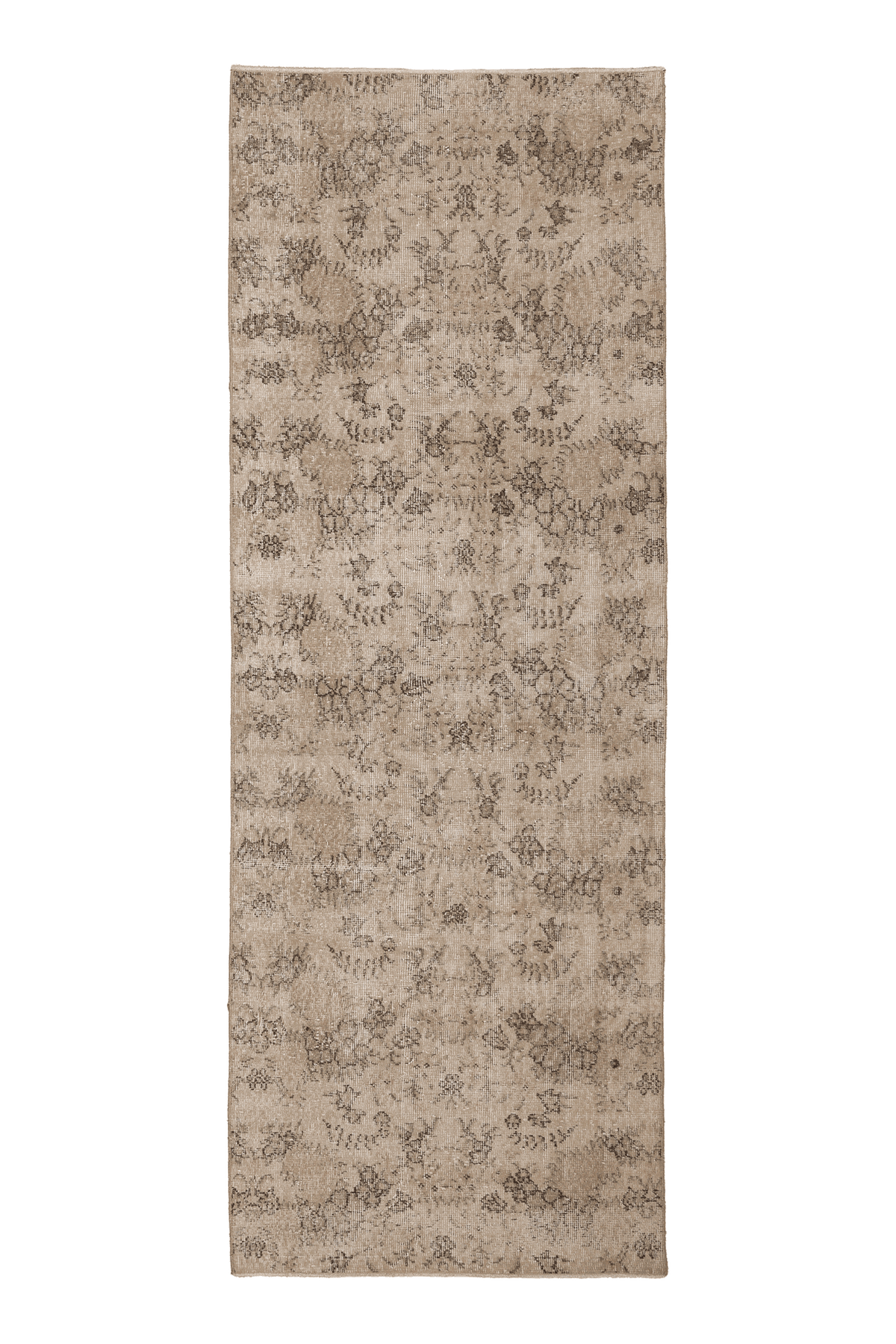 Vintage Isparta Turkish Runner Rug 3x9 ft — Beige & Brown Floral