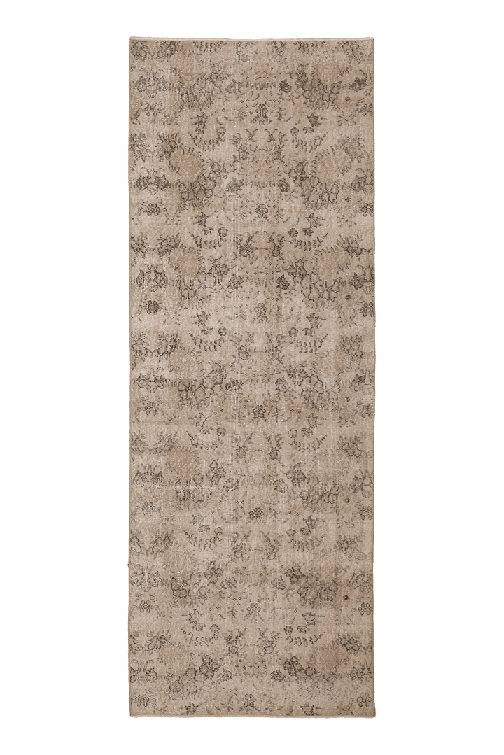 Vintage Isparta Turkish Runner Rug 3x9 ft — Beige & Brown Floral