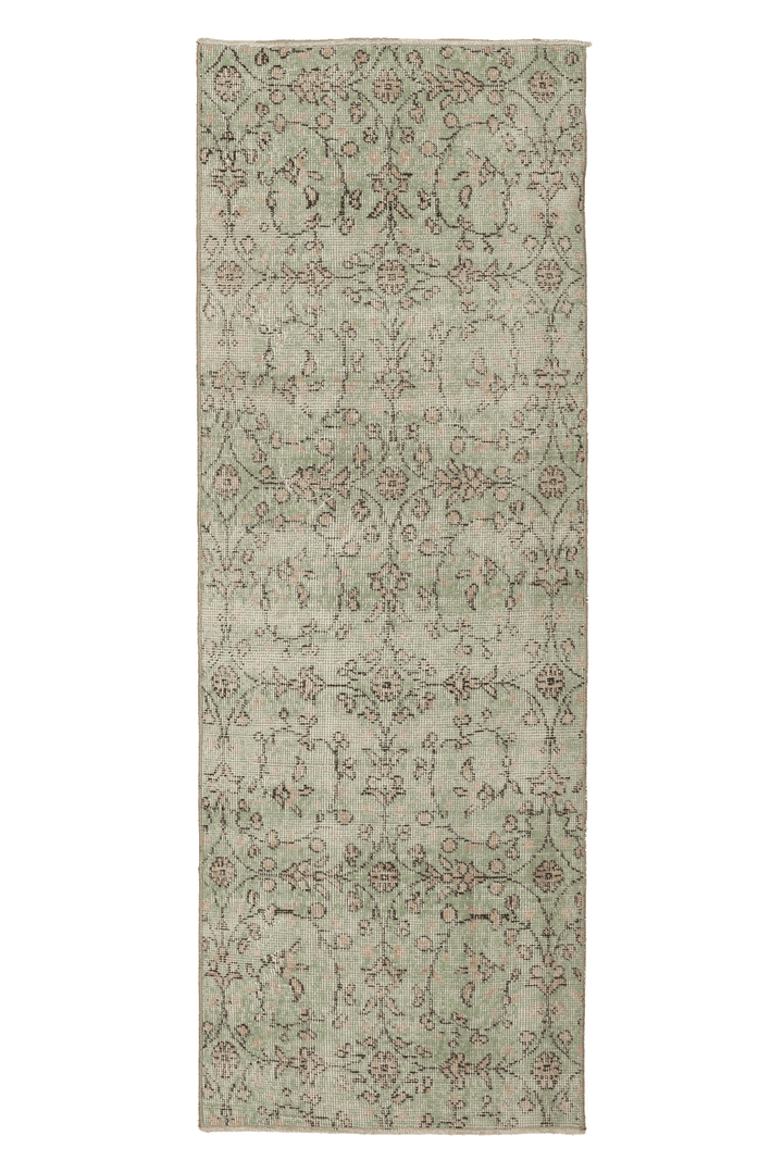 Vintage Isparta Turkish Runner Rug 2x7 ft — Green & Beige Floral