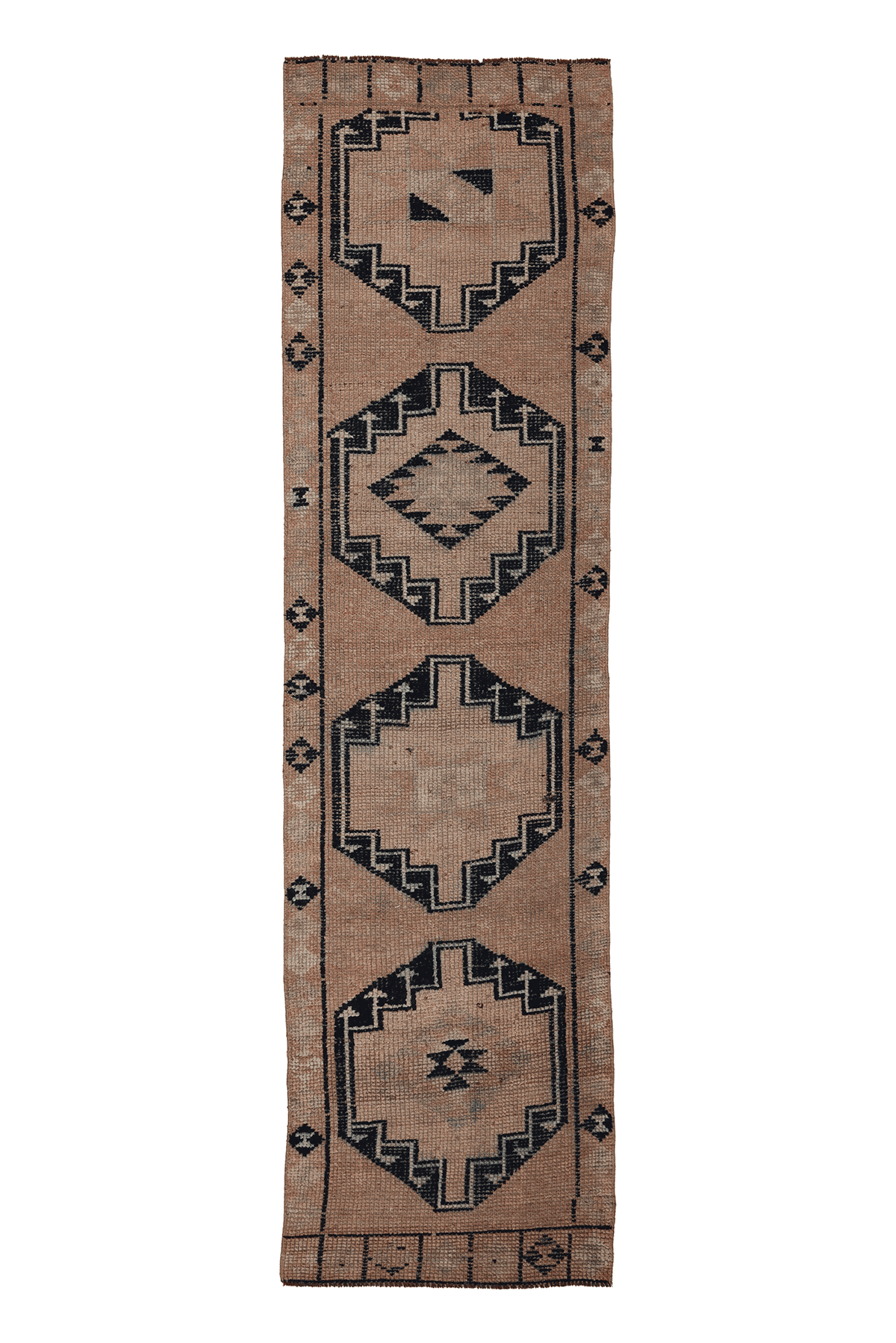 Vintage Southeastern Persian Style Runner Rug 3x10 ft — Brown & Beige Geometric