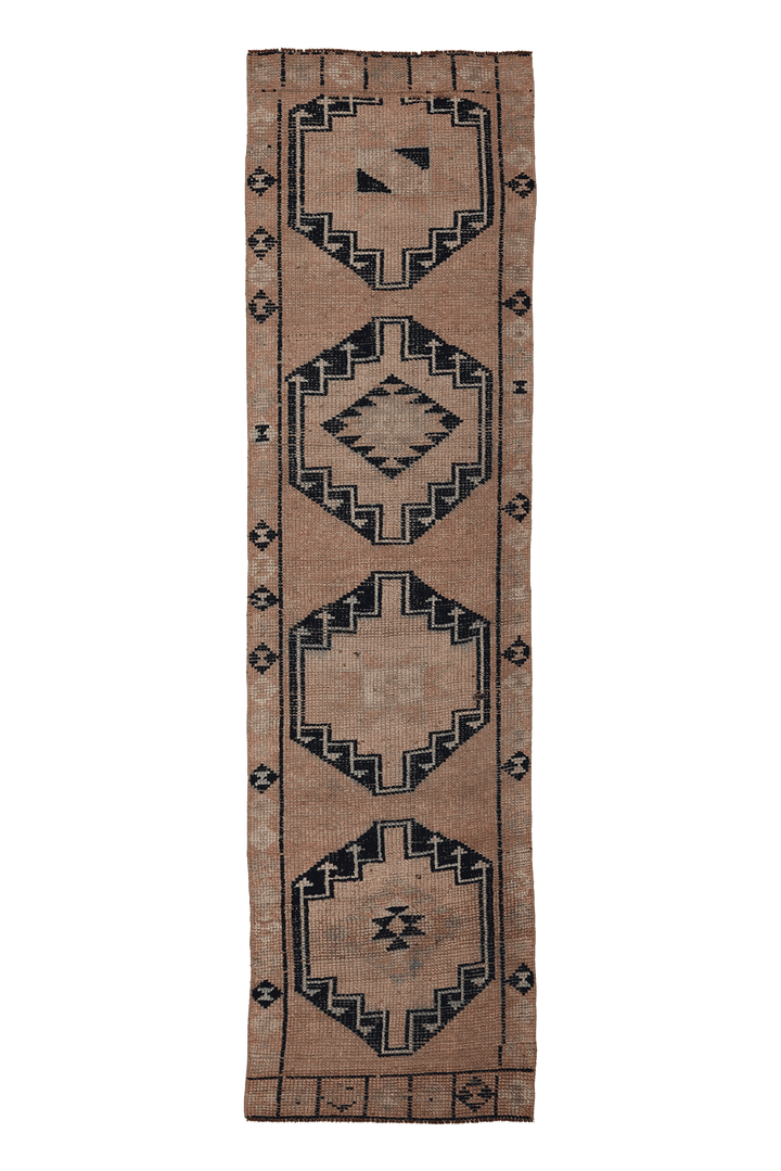 Vintage Southeastern Persian Style Runner Rug 3x10 ft — Brown & Beige Geometric