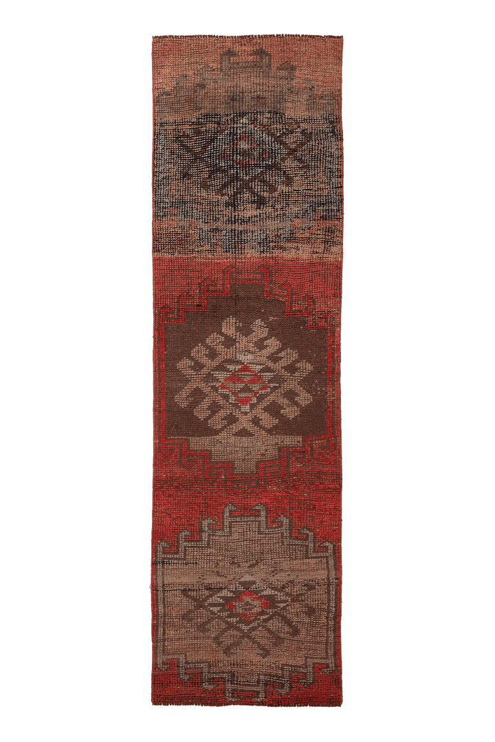 Vintage Southeastern Persian Style Runner Rug 3x10 ft — Red & Brown Geometric