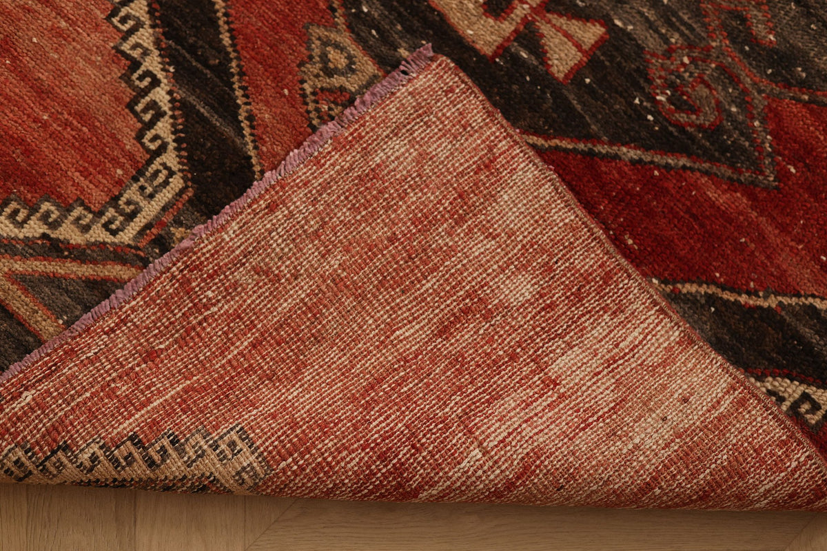 Vintage Malatya Turkish Runner Rug 3x10 ft — Red & Brown Geometric