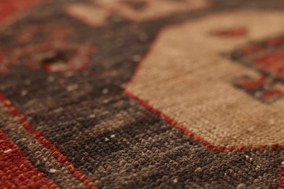Vintage Malatya Turkish Runner Rug 3x10 ft — Red & Brown Geometric