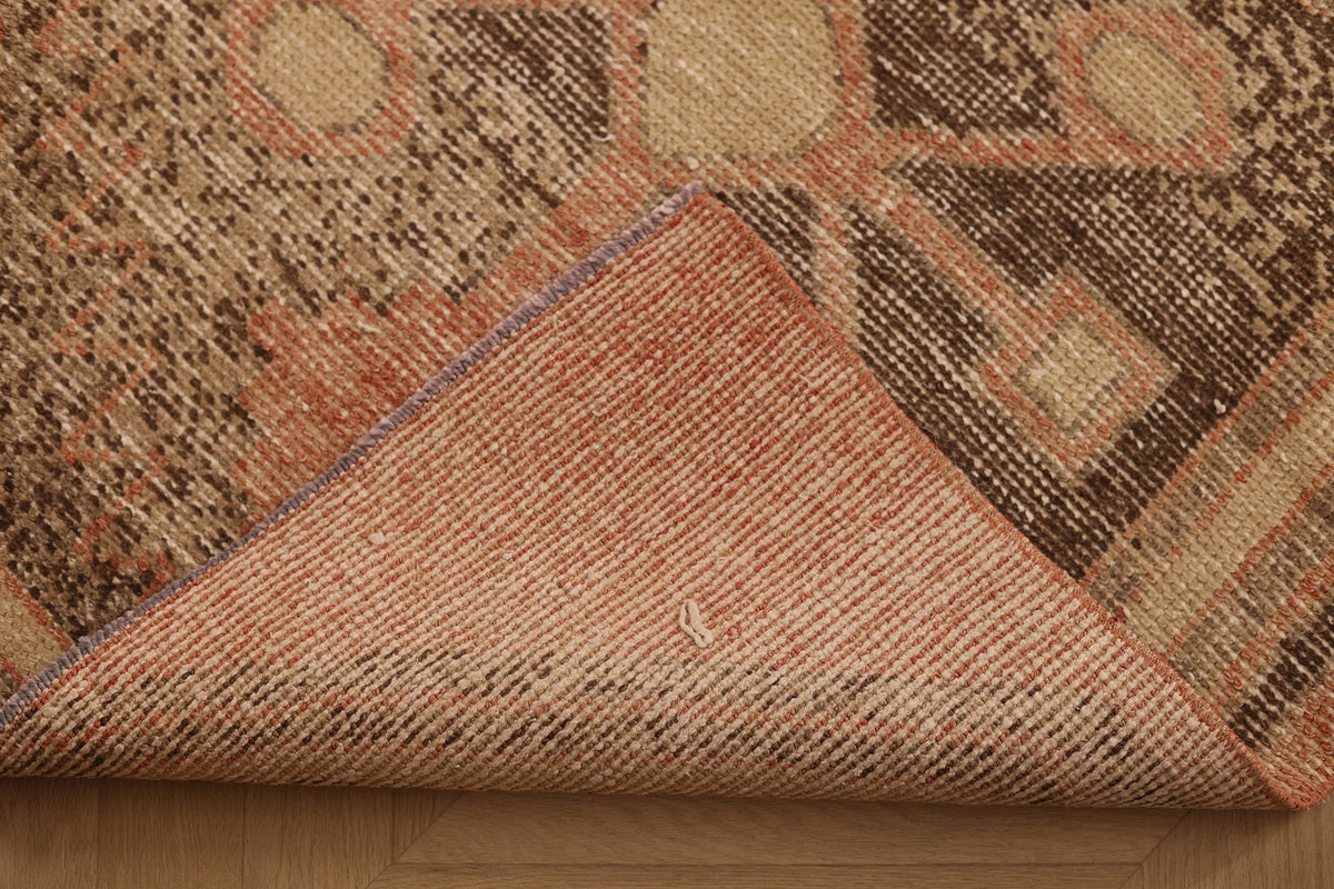 Vintage Malatya Turkish Runner Rug 3x14 ft — Brown & Beige Geometric