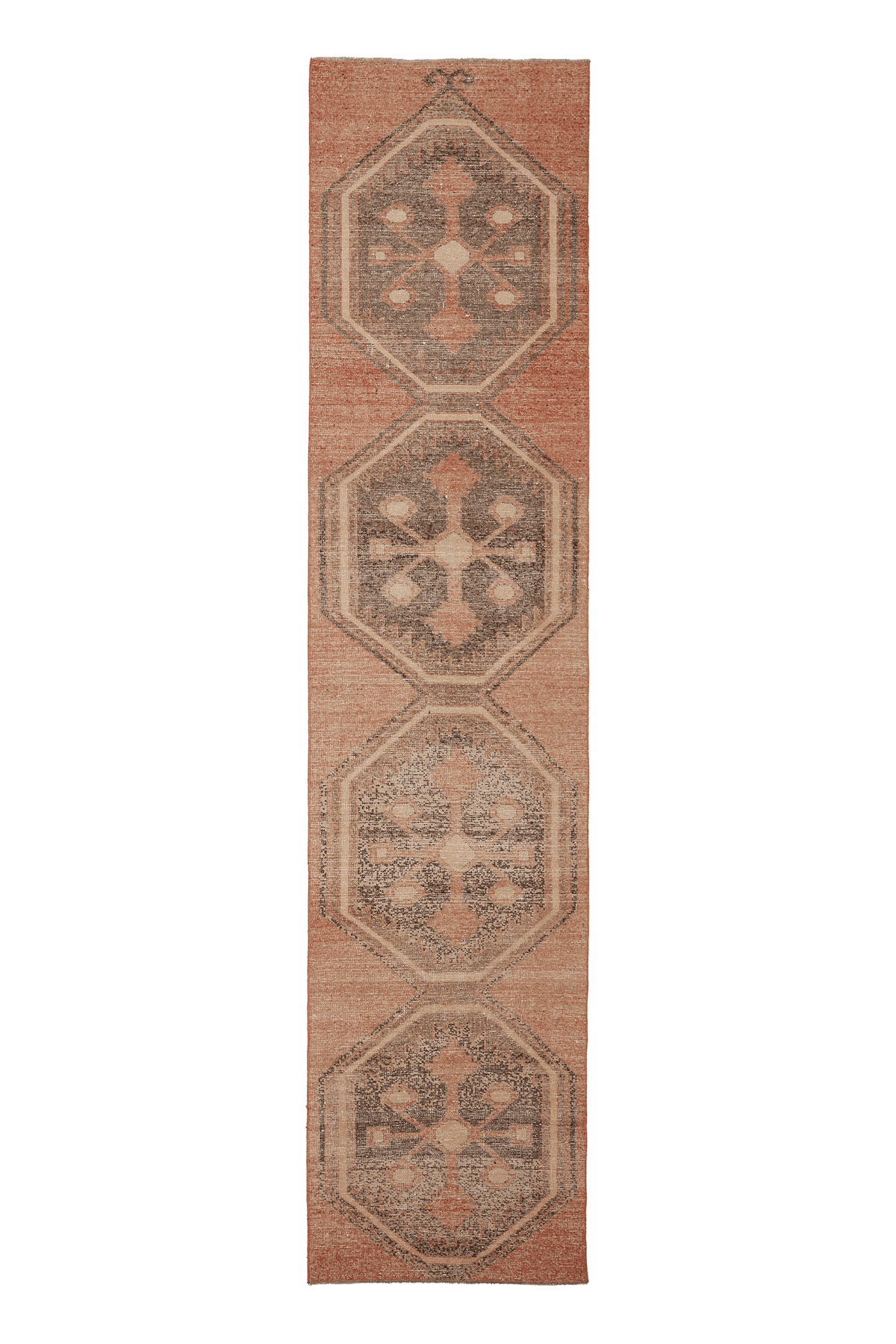 Vintage Malatya Turkish Runner Rug 3x14 ft — Brown & Beige Geometric