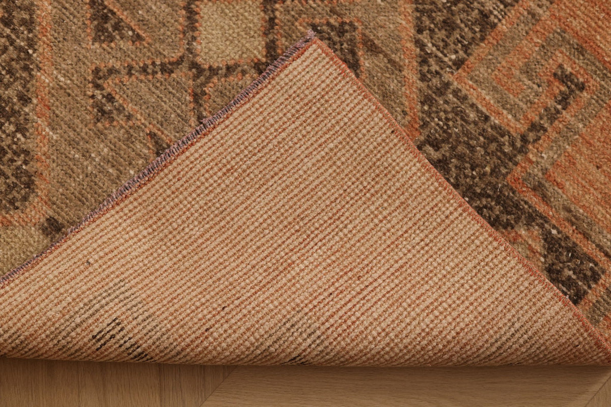 Vintage Malatya Turkish Runner Rug 3x13 ft — Orange & Brown Geometric