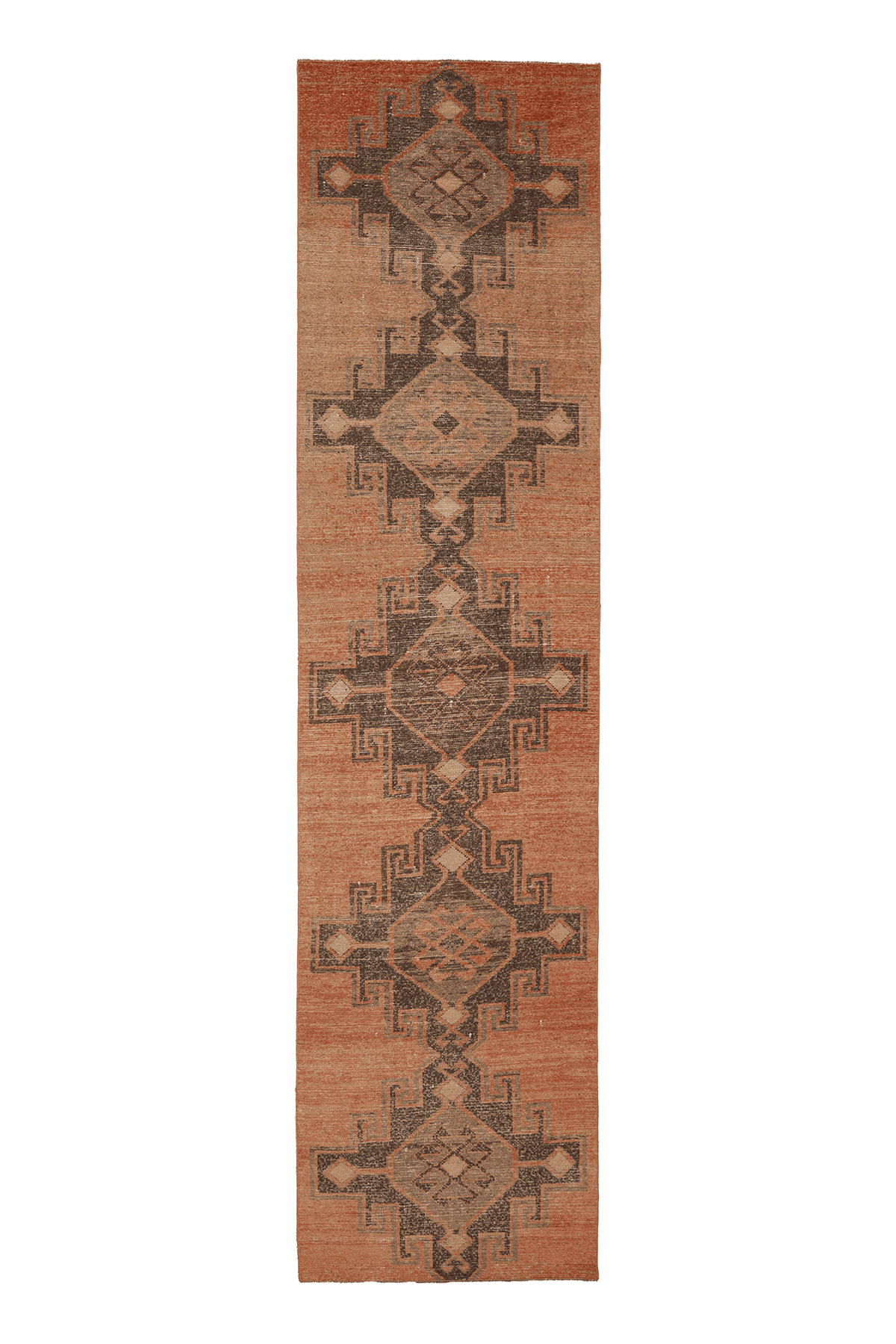 Vintage Malatya Turkish Runner Rug 3x13 ft — Orange & Brown Geometric
