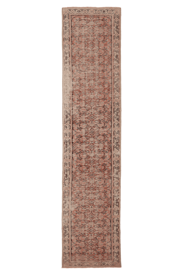 Vintage Isparta Turkish Runner Rug 2x11 ft — Red & Beige Floral