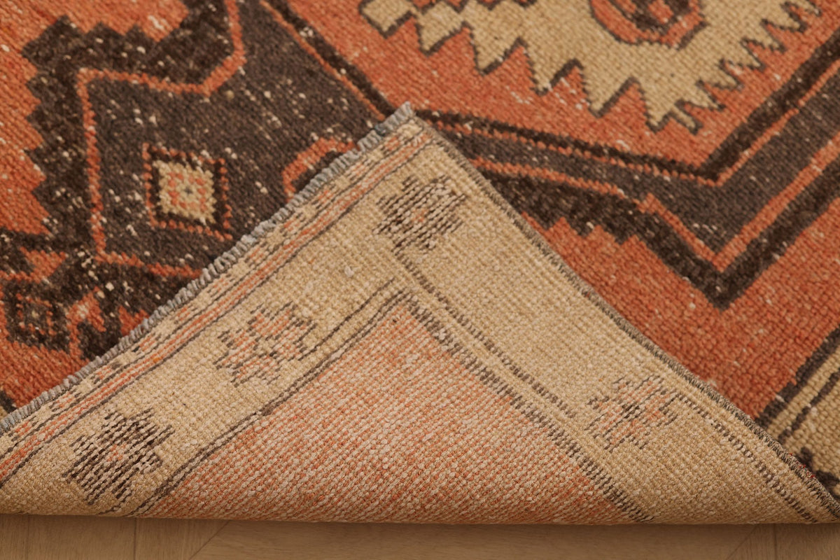 Vintage Malatya Turkish Runner Rug 3x10 ft — Orange & Brown Geometric