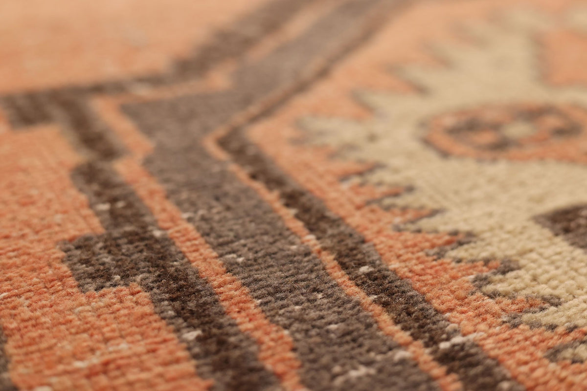 Vintage Malatya Turkish Runner Rug 3x10 ft — Orange & Brown Geometric