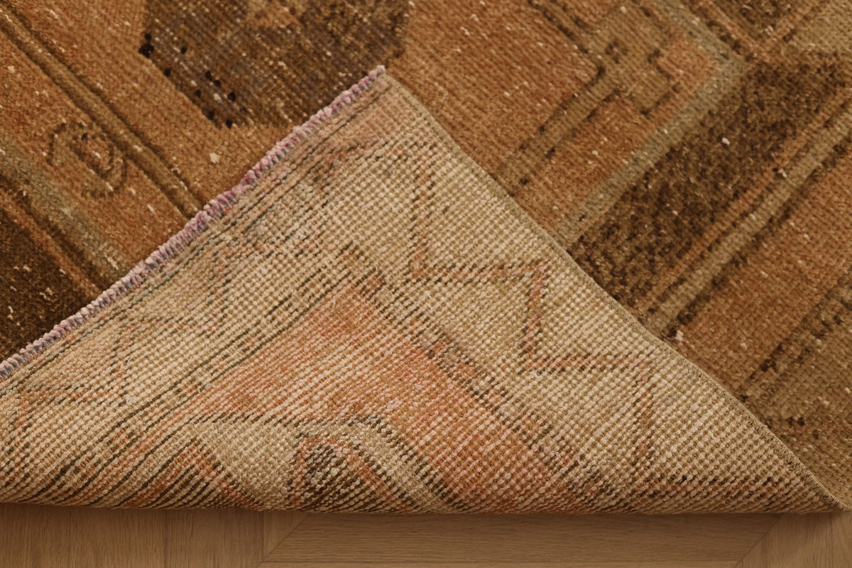 Vintage Malatya Turkish Runner Rug 4x12 ft — Brown & Beige Geometric