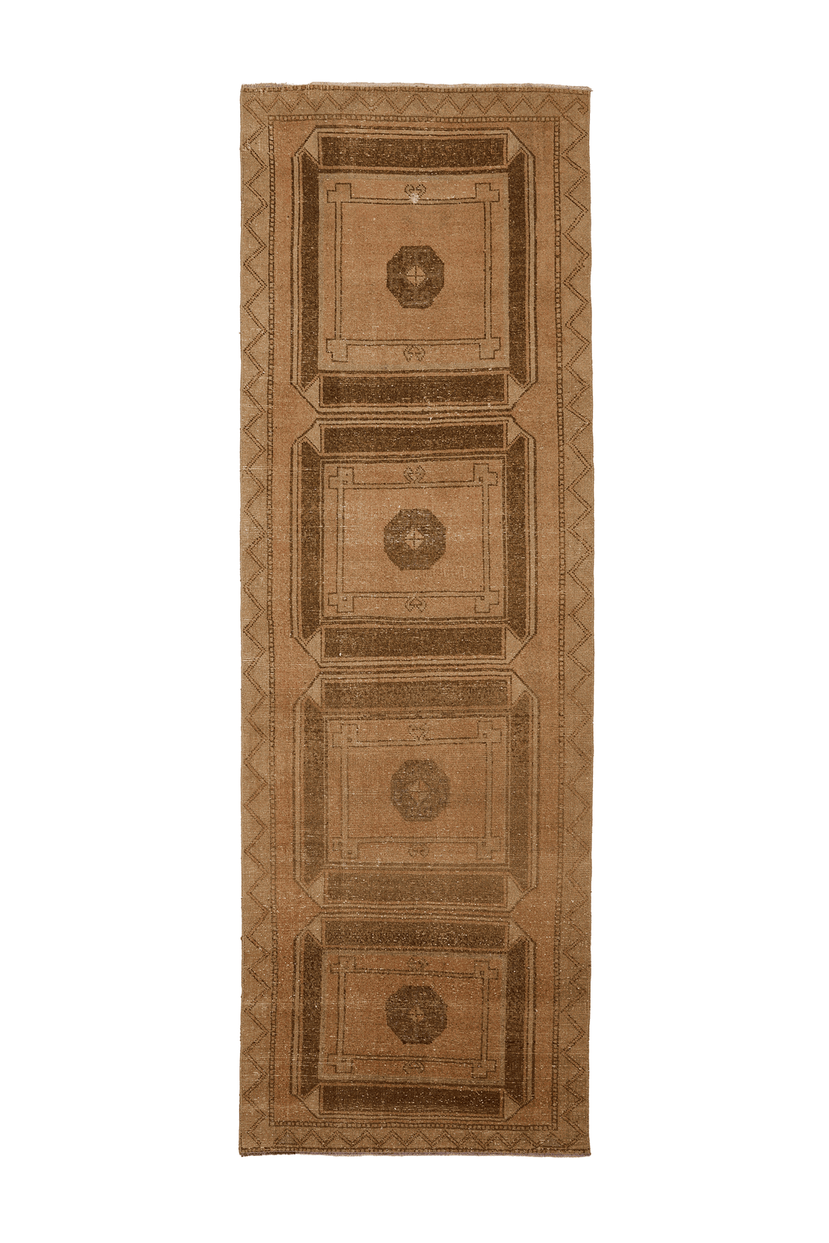 Vintage Malatya Turkish Runner Rug 4x12 ft — Brown & Beige Geometric