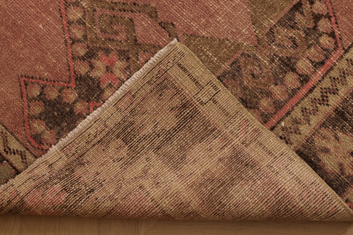 Vintage Southeastern Persian Style Runner Rug 3x14 ft — Red & Brown Geometric