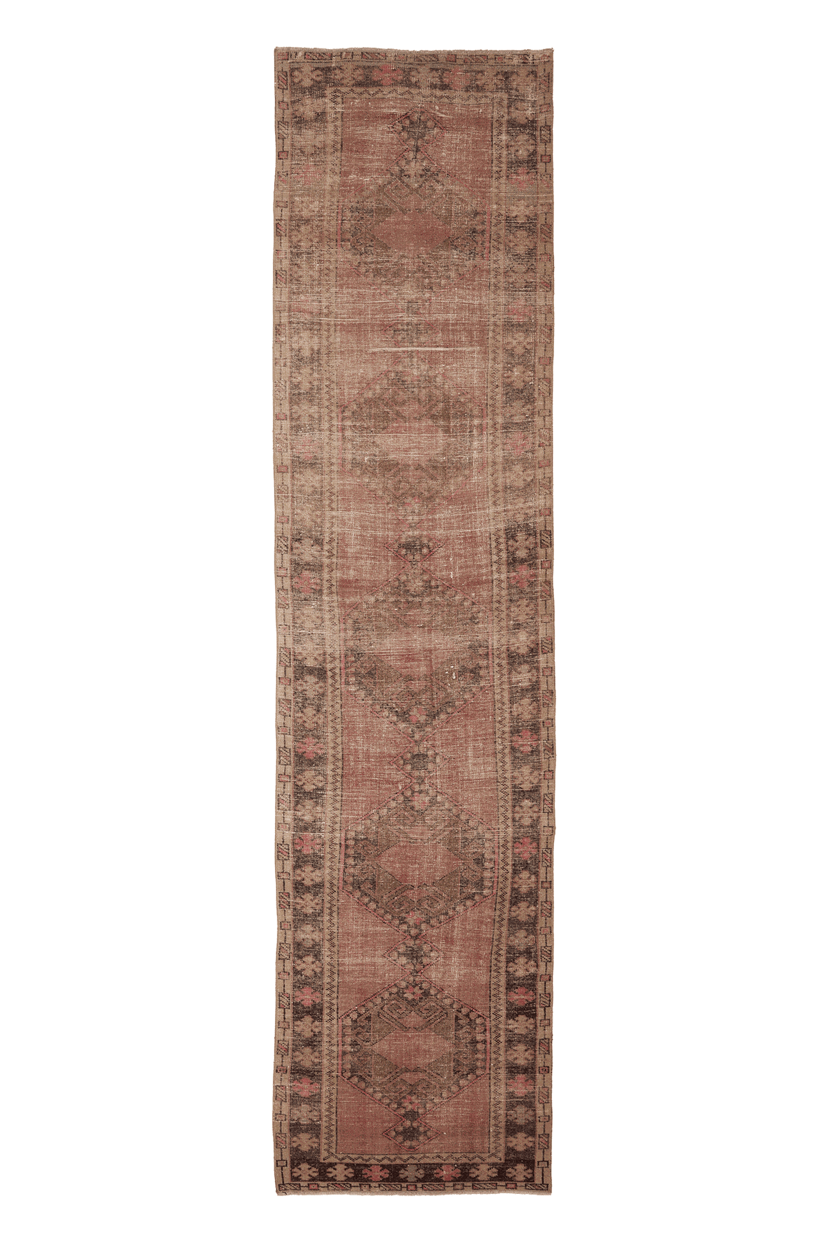 Vintage Southeastern Persian Style Runner Rug 3x14 ft — Red & Brown Geometric
