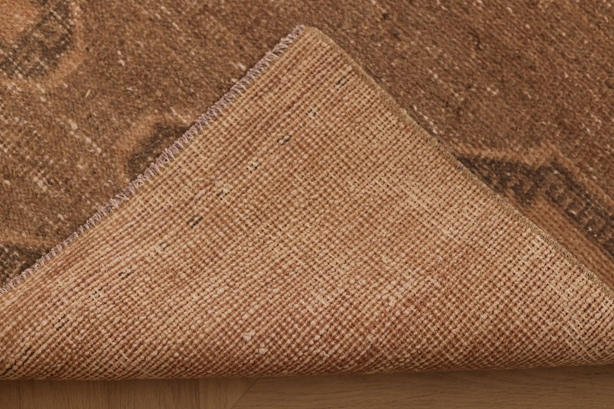 Vintage Malatya Turkish Runner Rug 3x12 ft — Beige & Brown Geometric