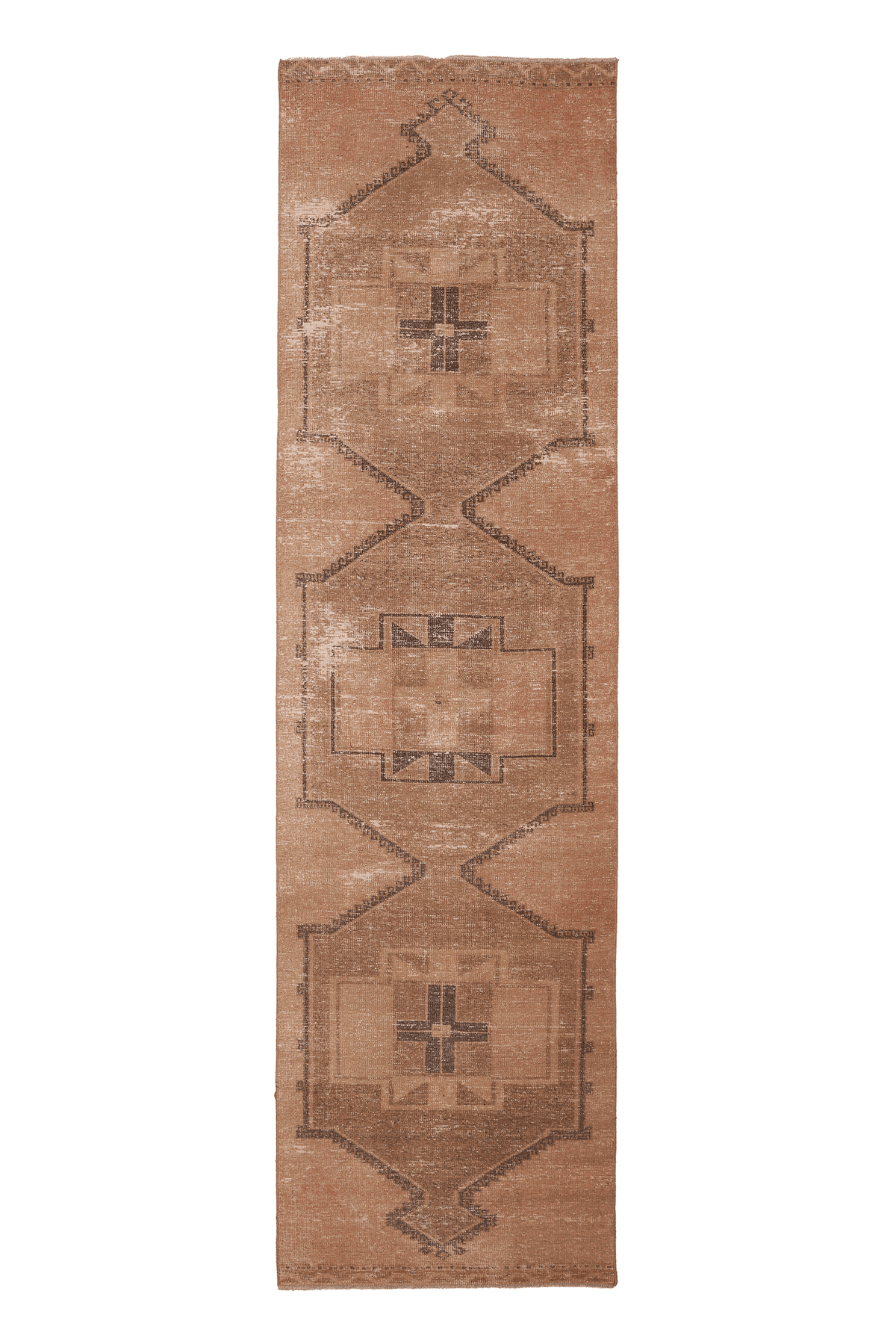 Vintage Malatya Turkish Runner Rug 3x12 ft — Beige & Brown Geometric