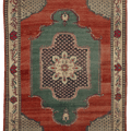 Vintage Malatya Turkish Area Rug 7x10 ft — Red & Green Floral