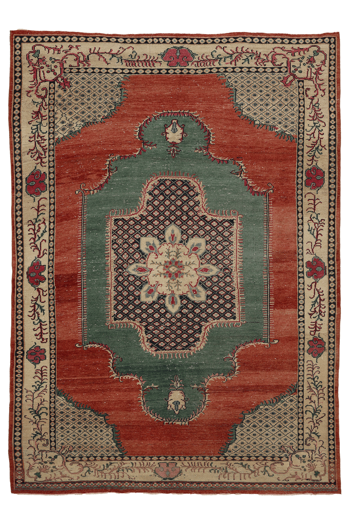 Vintage Malatya Turkish Area Rug 7x10 ft — Red & Green Floral