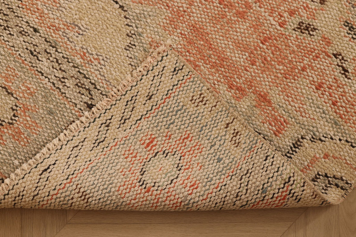 Vintage Manisa Turkish Runner Rug 2x10 ft — Beige & Orange Floral