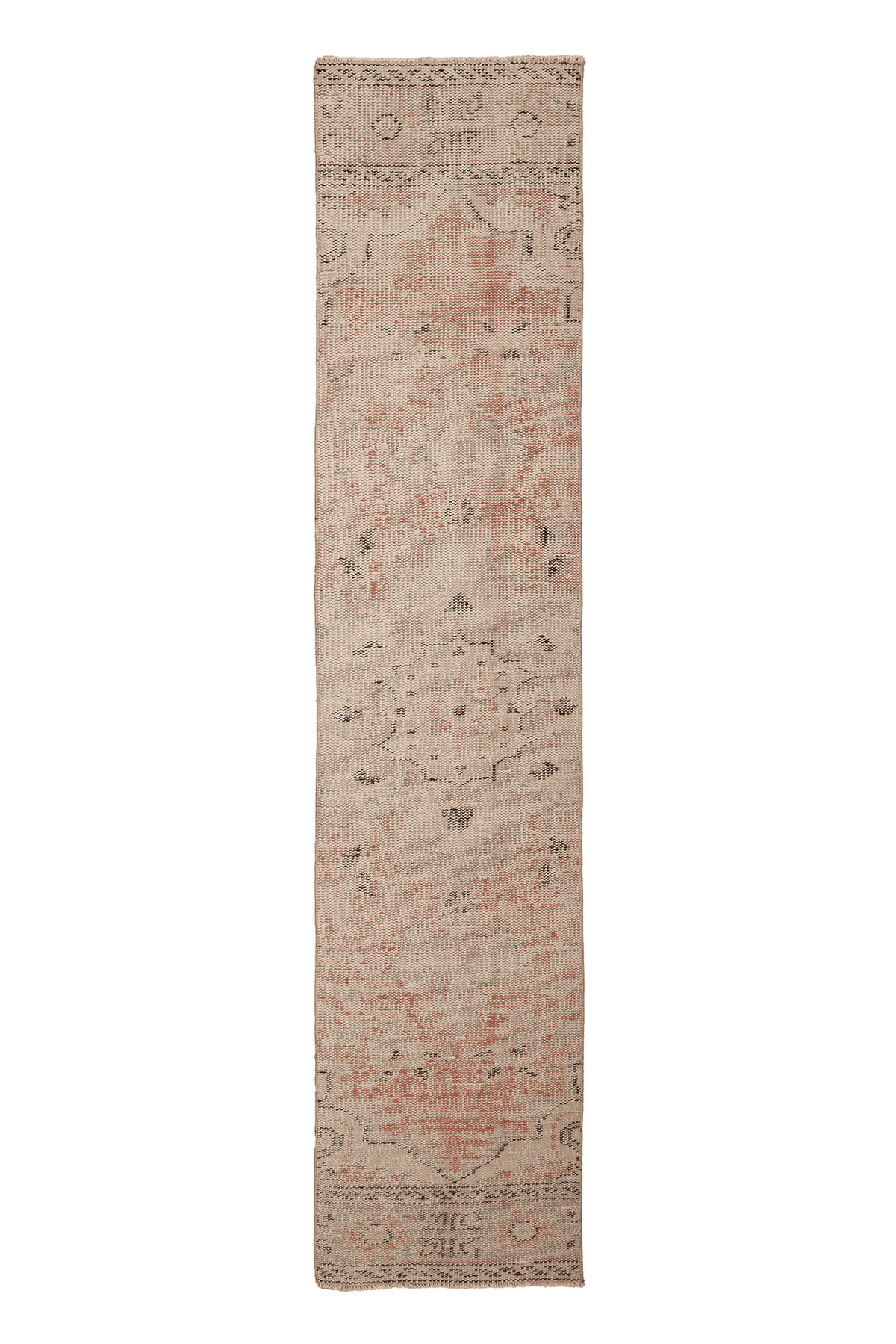 Vintage Manisa Turkish Runner Rug 2x10 ft — Beige & Orange Floral