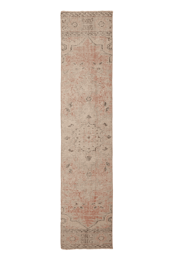 Vintage Manisa Turkish Runner Rug 2x10 ft — Beige & Orange Floral
