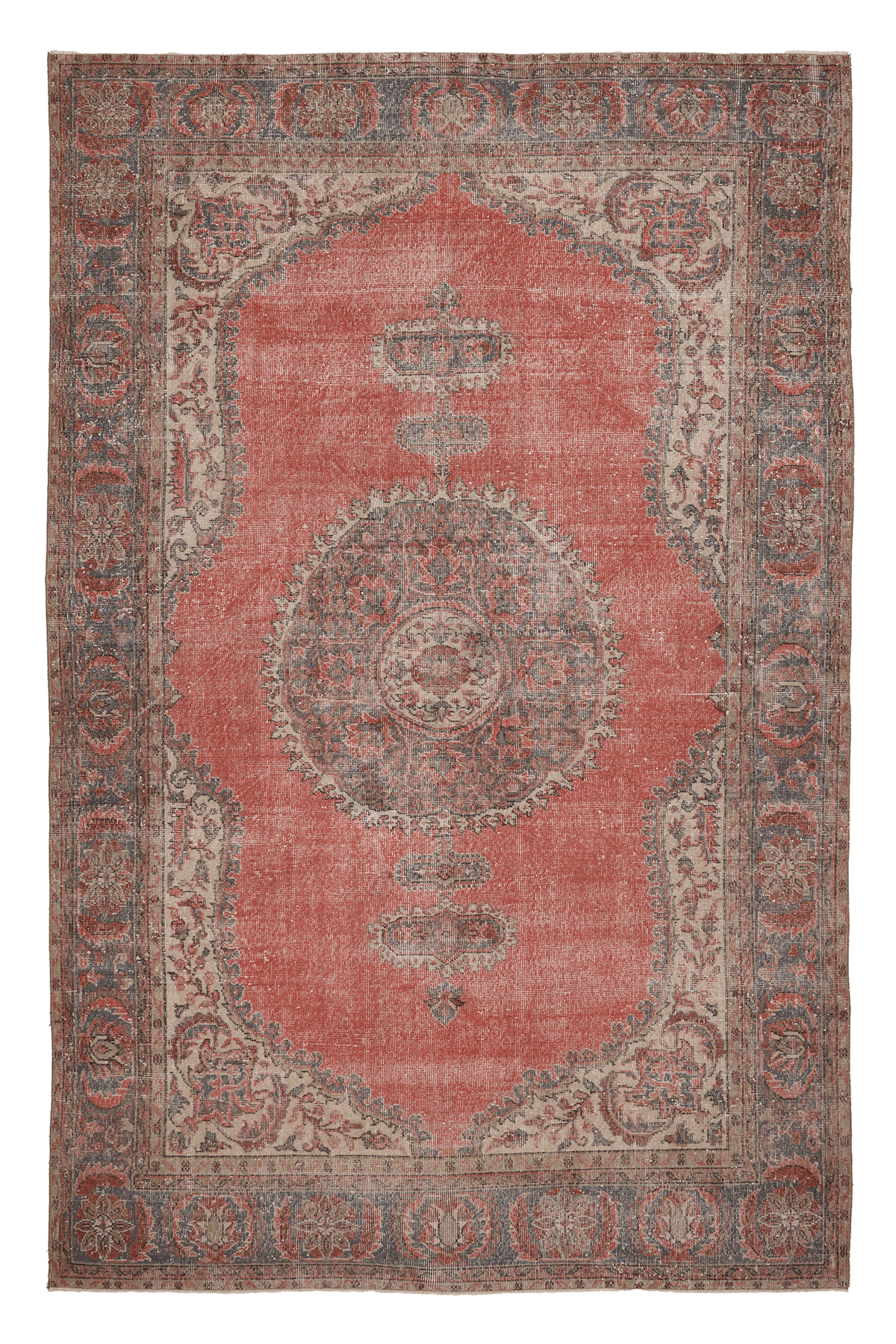 Vintage Isparta Turkish Area Rug 6x10 ft — Red & Gray Floral