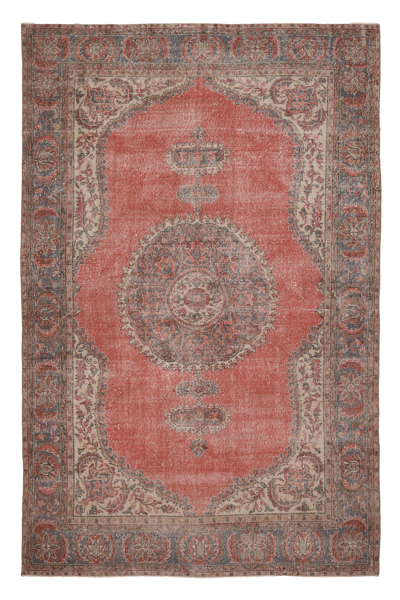 Vintage Isparta Turkish Area Rug 6x10 ft — Red & Gray Floral