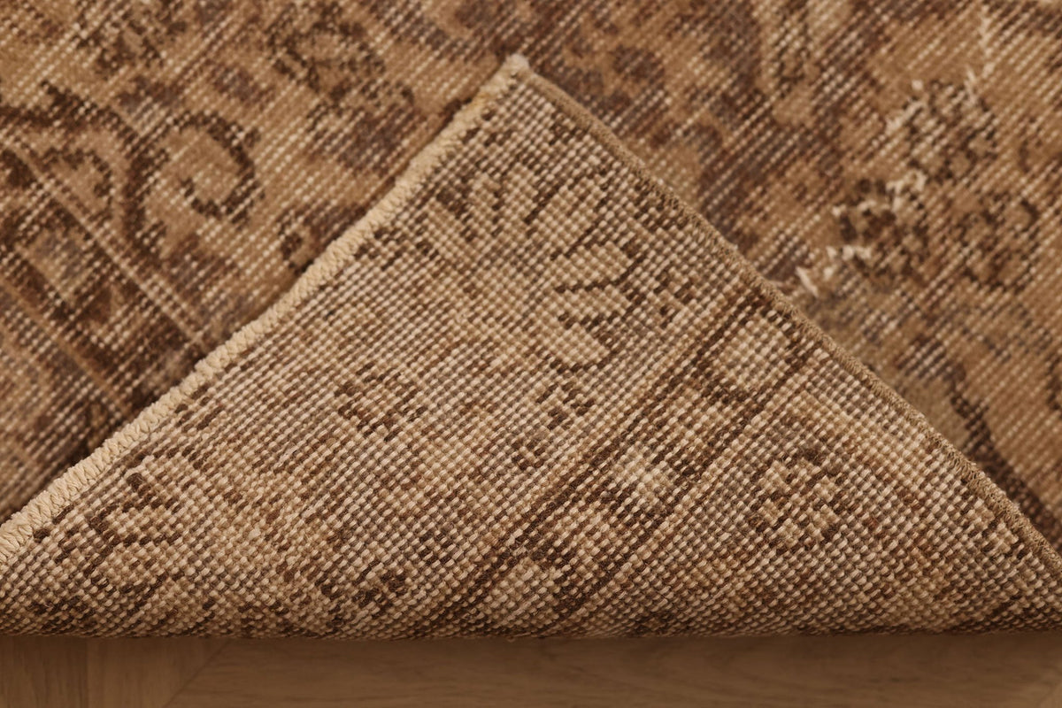 Vintage Isparta Turkish Runner Rug 2x10 ft — Beige & Brown Floral