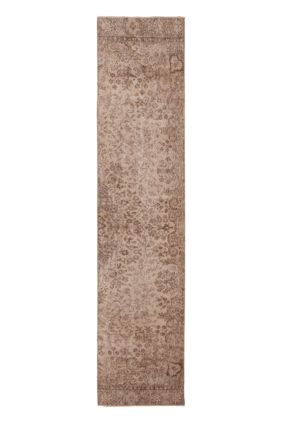 Vintage Isparta Turkish Runner Rug 2x10 ft — Beige & Brown Floral