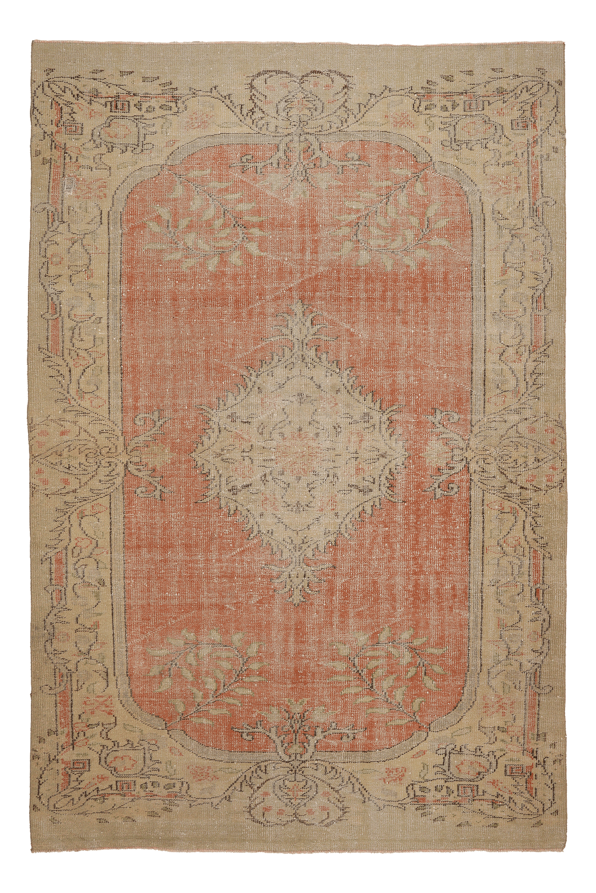 Vintage Manisa Turkish Area Rug 7x11 ft — Orange & Beige Floral
