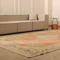 Vintage Manisa Turkish Area Rug 7x11 ft — Orange & Beige Floral