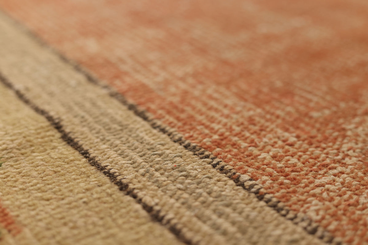 Vintage Manisa Turkish Area Rug 7x11 ft — Orange & Beige Floral