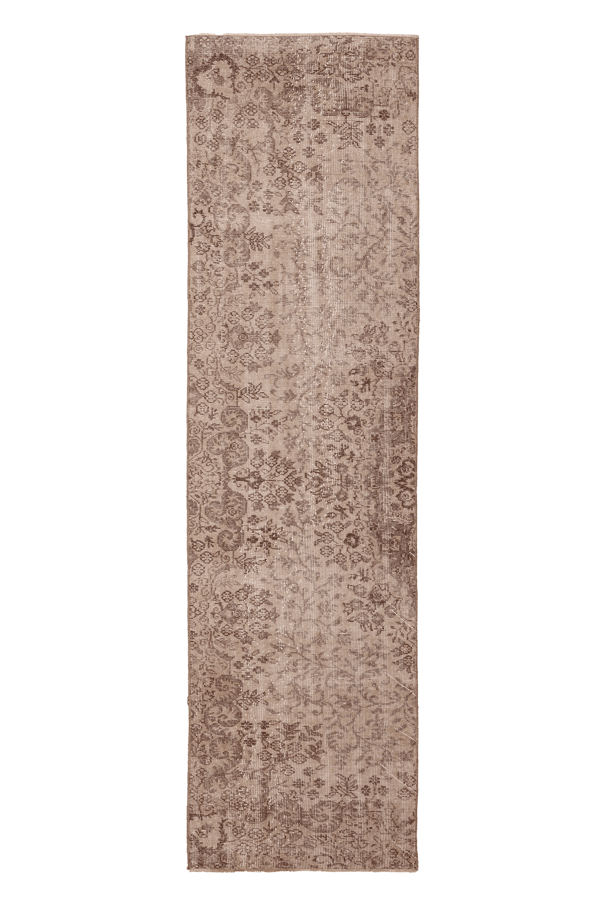 Vintage Isparta Turkish Runner Rug 2x9 ft — Beige & Brown Floral