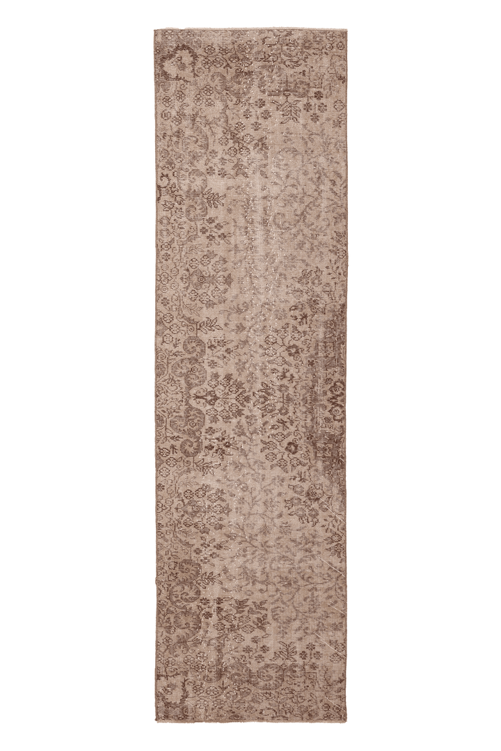 Vintage Isparta Turkish Runner Rug 2x9 ft — Beige & Brown Floral