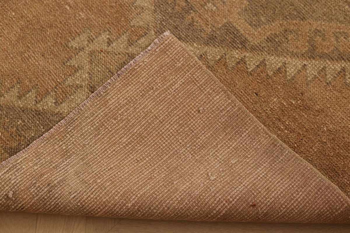 Vintage Malatya Turkish Runner Rug 3x8 ft — Brown & Orange Geometric