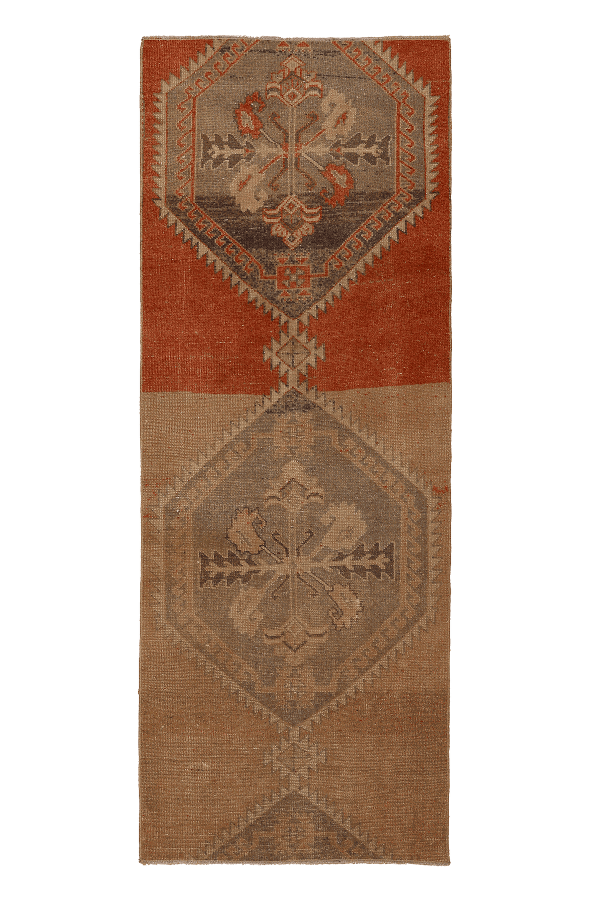 Vintage Malatya Turkish Runner Rug 3x8 ft — Brown & Orange Geometric